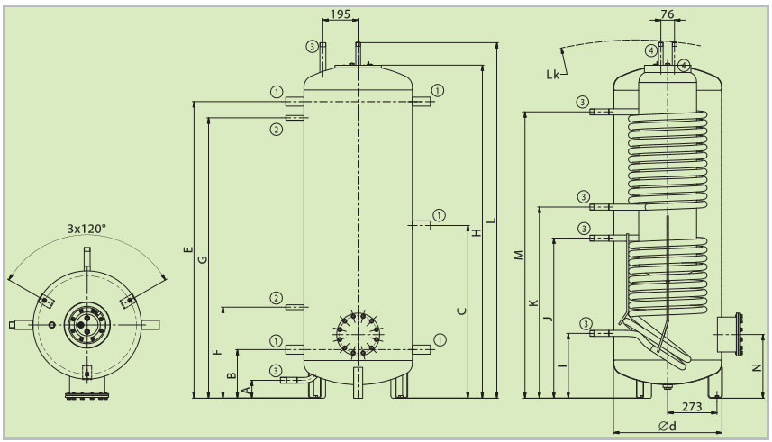 Hygiene boiler met 2 warmtewisselaars tekening