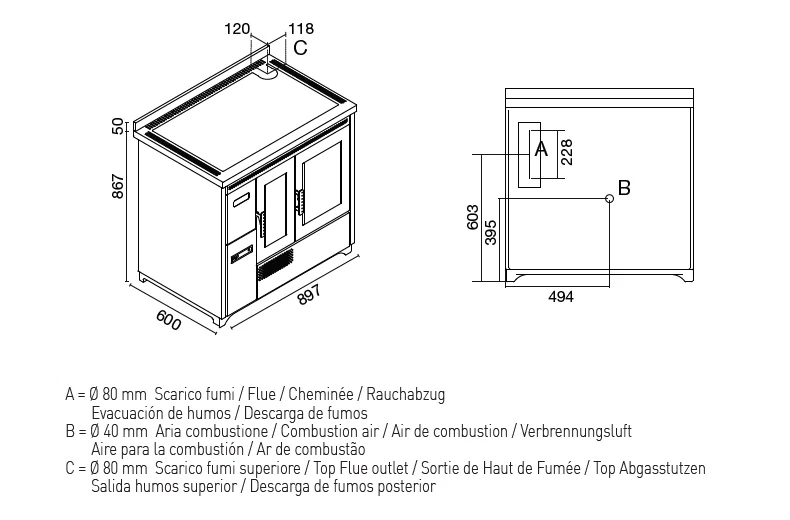 pelletfornuis eva calor enrica afmetingen