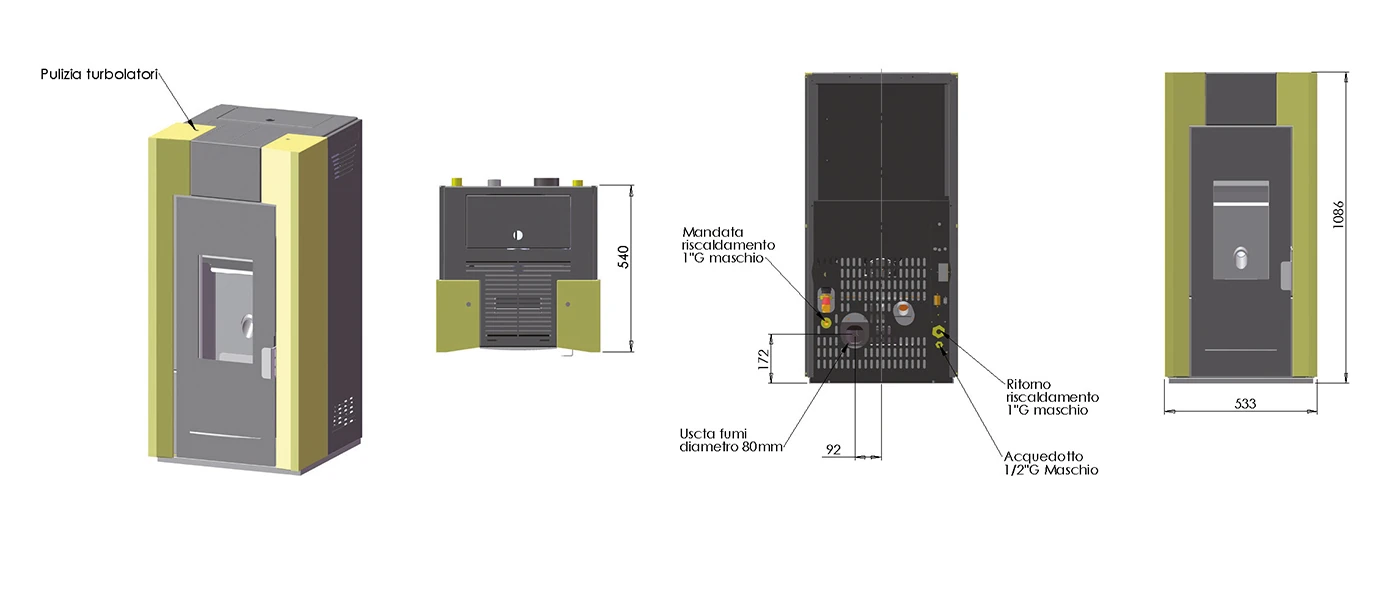 pelletkachel Cv micra afmetingen